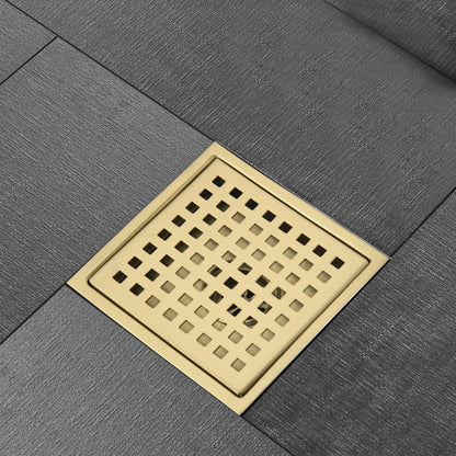 6 Inch Square Shower Drain With Removable Square Patterned Grate, 304 Stainless Steel With Flange And Hair Strainer - view 2