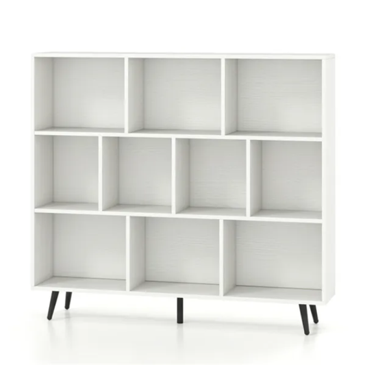 10 Cube Bookcase 3-Tier Modern Storage Organizer With 5 Metal Legs Bookshelves