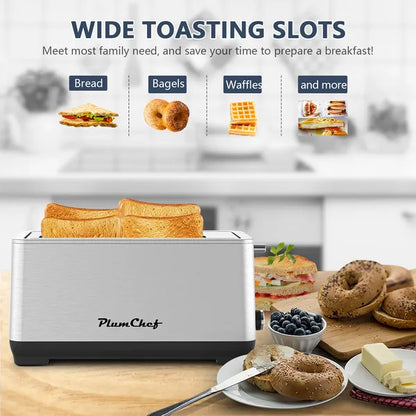 4-Slice Toaster, Extra Wide Long Slot Toaster, 6 Browning Settings, Bagel/Defrost/Reheat Functions - view 3