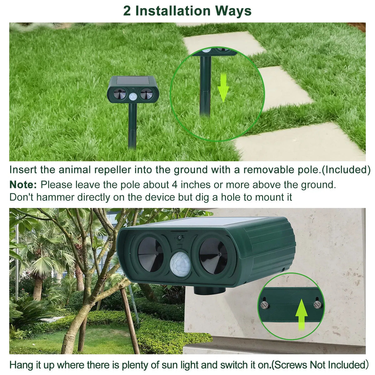 Ultrasonic Animal Repeller Solar Powered Motion Sensor Repellent IPX4 Waterproof Outdoor For Farm Garden Yard Repelling - view 2