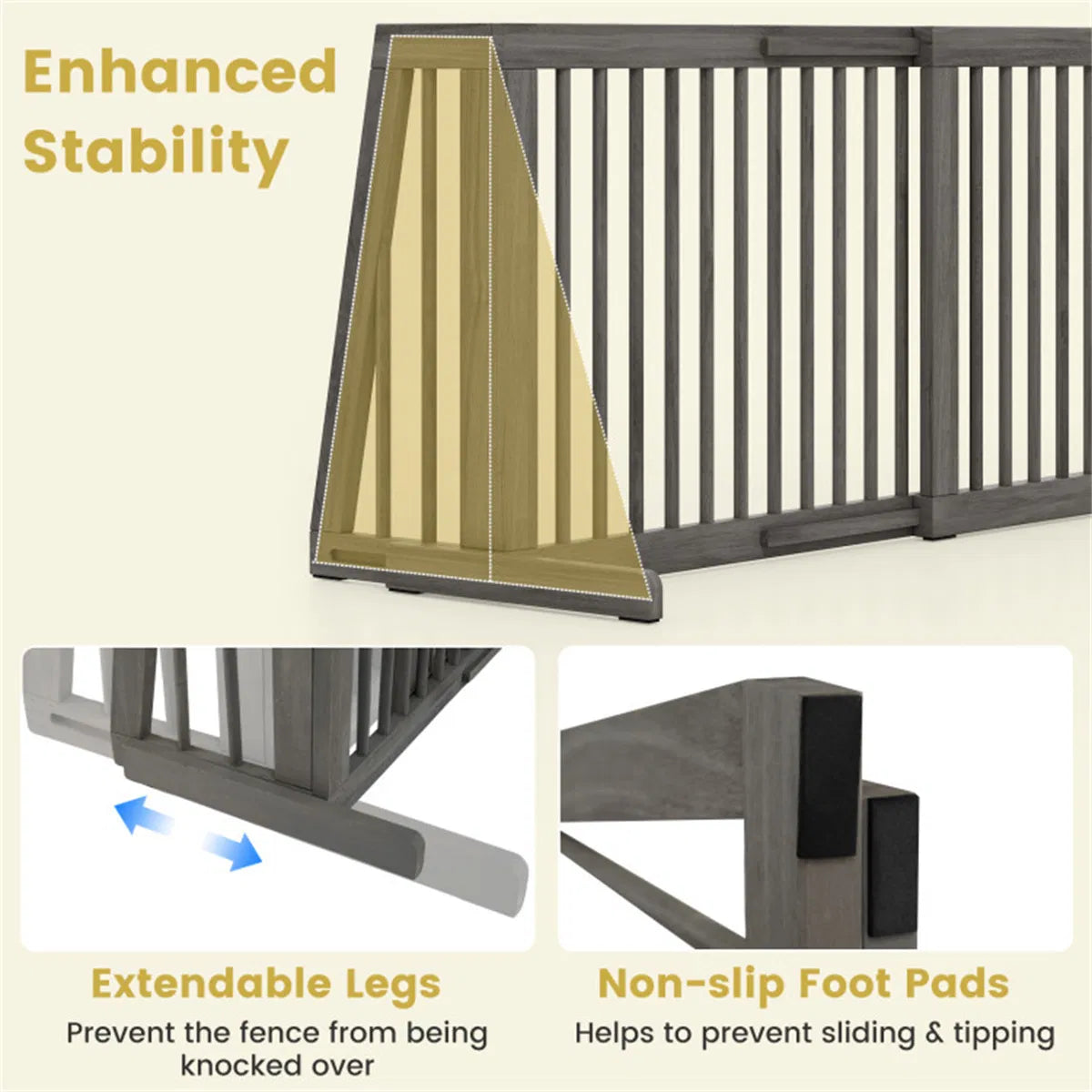 Adjustable Expandable Wooden Pet Gate 22 Inch Tall Freestanding Safety Fence - view 8