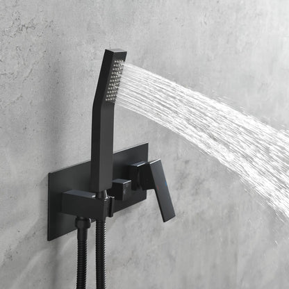 Brass Matte Black Shower Faucet Set Shower System 10 Inch Rainfall Shower Head with Handheld Sprayer Bathroom Luxury - view 8
