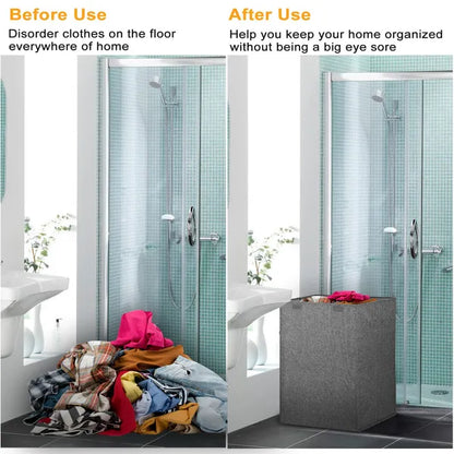 Foldable Laundry Hampers Washing Clothes Laundry Basket With Lid Handles Storage Organizer - view 3
