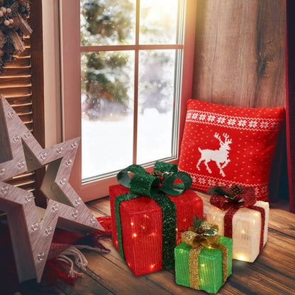 Box ABS Plastic Frame LED60 Light Warm White Light Three-Piece Set Onion Cloth Christmas Gift Box - view 4