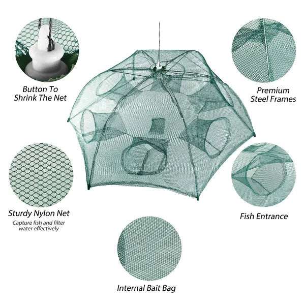 Fishing Trap Net Portable Folded Fishing Bait Trap Shrimp Minnow Crab Bait Net 6 Sides 6 Holes Crayfish Cast Mesh Trap - view 8