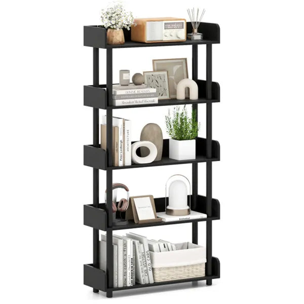 5-Tier Anti-Tipping Open Bookcase With Elevated Legs, Black Display Rack For Home Office
