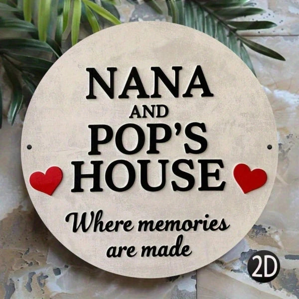 Grandma Nana & Grandpa Papus Vintage Circular Sign 7.8x7.8 Inch 2D Flat Print Retro Humor Funny Wall Decor Vintage Art - view 3