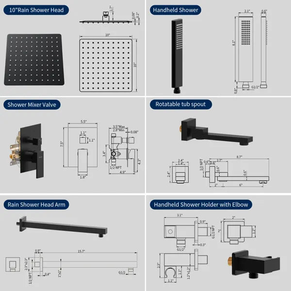 Male NPT Folding Bathtub Shower Faucet, Rain Shower Head System with Bath Tub Faucet Set and Handheld for Bathroom - view 2