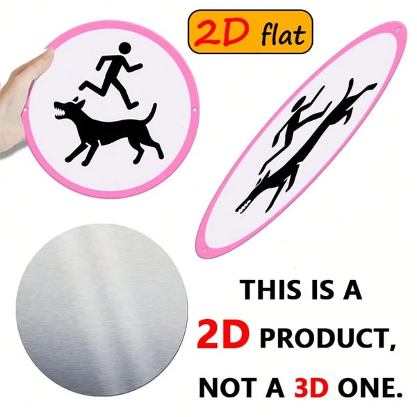 2D Flat Round Aluminum Sign, Round Aluminum Sign, Sign, Snarling Dog & Running Figure Outdoor Plaque - view 4