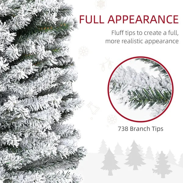 7.5ft Flocked Christmas Tree, Pencil Christmas Tree With Realistic Branch Tips, Folding Metal Stand, Green - view 6