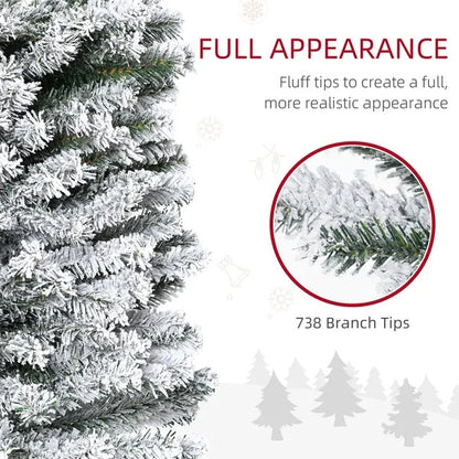 7.5ft Flocked Christmas Tree, Pencil Christmas Tree With Realistic Branch Tips, Folding Metal Stand, Green - view 6
