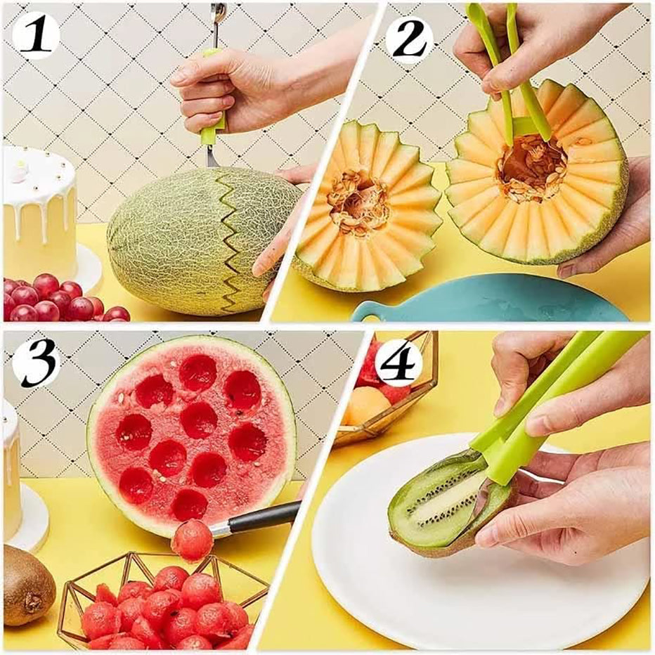 3-in-1 Fruit Digger Fruit Carving Knife Set Cutter Fruit Platter Separator Kitchen Gadgets Watermelon Ice Cream Baller - view 3