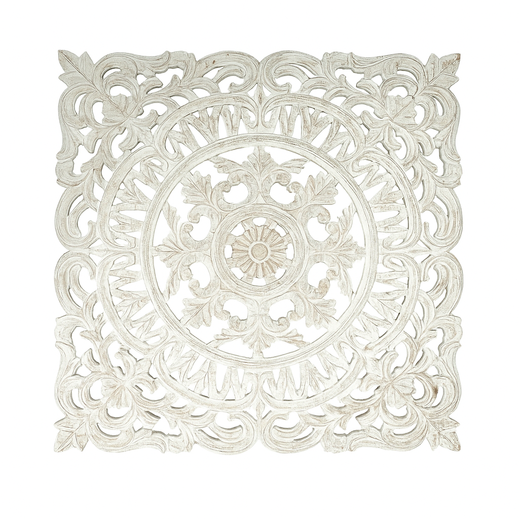 White Square Shape Handcrafted Wooden Wall Decor Elegant Home Accent - view 2