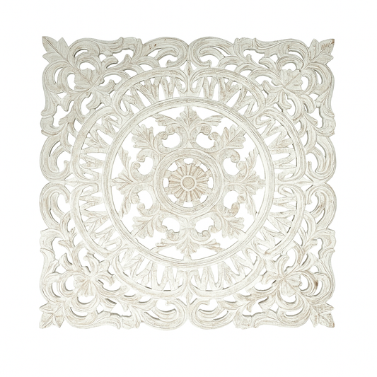 White Square Shape Handcrafted Wooden Wall Decor Elegant Home Accent - view 2