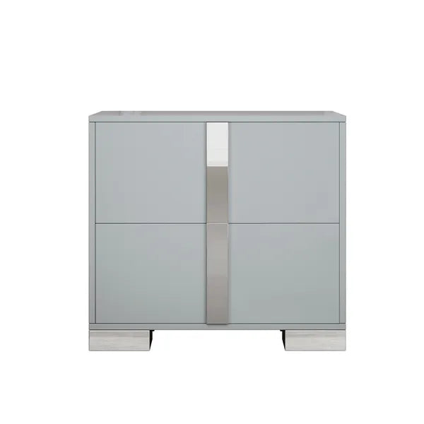 Elegant Nightstand With Metal Foot, Mirrored Bedside Table With 2 Drawers For Bedroom, Living Room, Gray - view 5