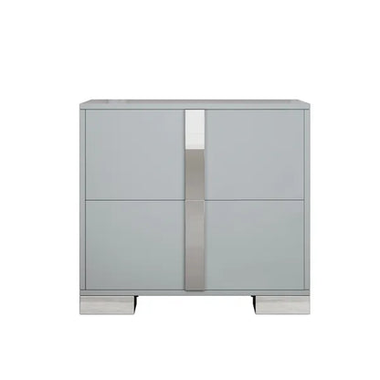 Elegant Nightstand With Metal Foot, Mirrored Bedside Table With 2 Drawers For Bedroom, Living Room, Gray - view 5