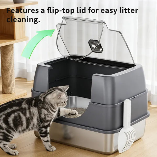 Fully Enclosed Stainless Steel Cat Litter Box White - 2025 Top Pick, Odor Lock, No Litter Scatter, Easy Clean - view 6