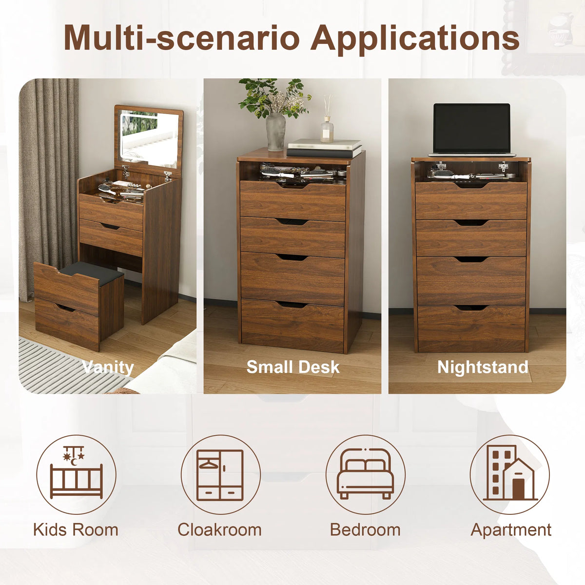 3-in-1 Vanity Desk with Lighted Mirror & Stool, Flip Top Makeup Dressing Table, Compact Storage for Bedroom, Bathroom - view 2
