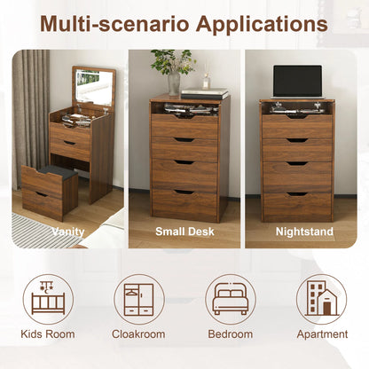 3-in-1 Vanity Desk with Lighted Mirror & Stool, Flip Top Makeup Dressing Table, Compact Storage for Bedroom, Bathroom - view 2