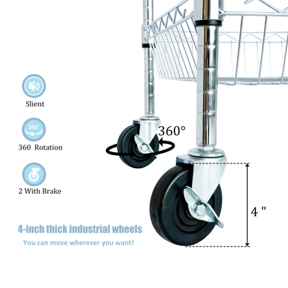 Heavy Duty Rolling Utility Cart,3 Tier Rolling Carts With Wheels,with Handle Bar & Shelf Liners - view 2