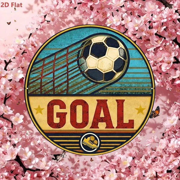 1pc Retro Soccer Goal Aluminum Sign, Retro Soccer Goal Aluminum Sign, Goal Aluminum Sign, 2D Flat Round Metal Plate - view 3