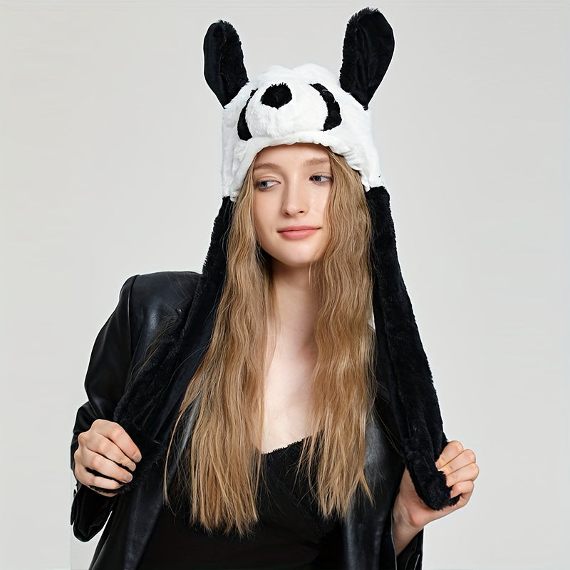 Cute Animal Moving Ear Hat Cute Panda Dog Frog Puppy Plush Hats Halloween Cosplay Party Earflap Hat For Women - view 10