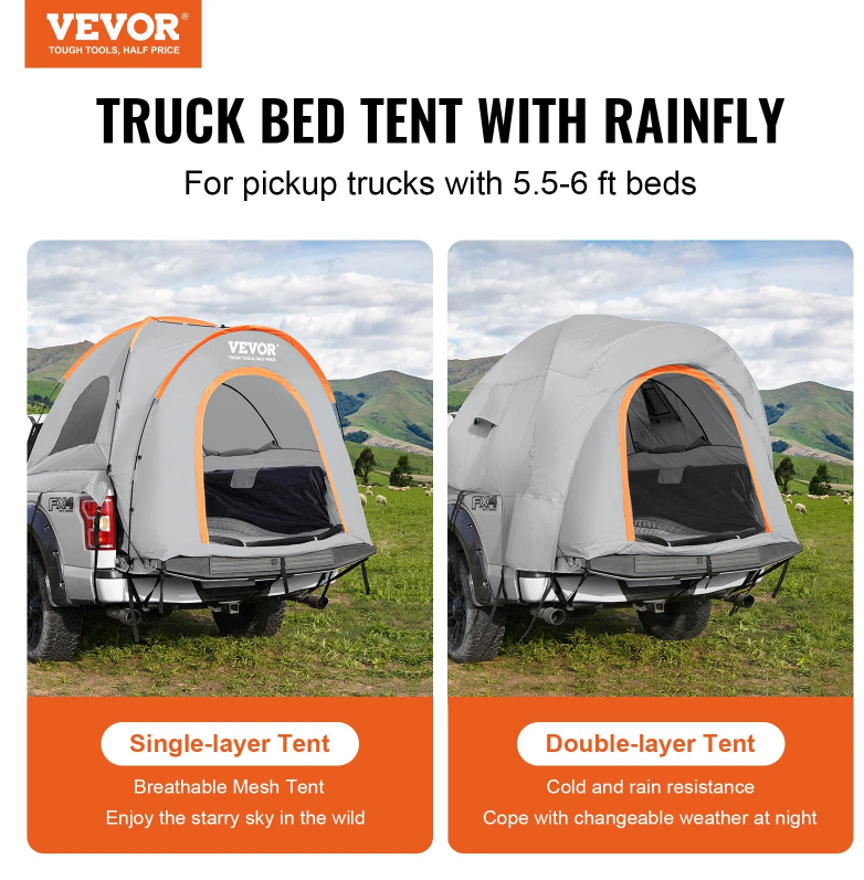 Truck Bed Tent, 5.5'-6' Pickup Truck Tent With Rain Layer And Carry Bag - view 2