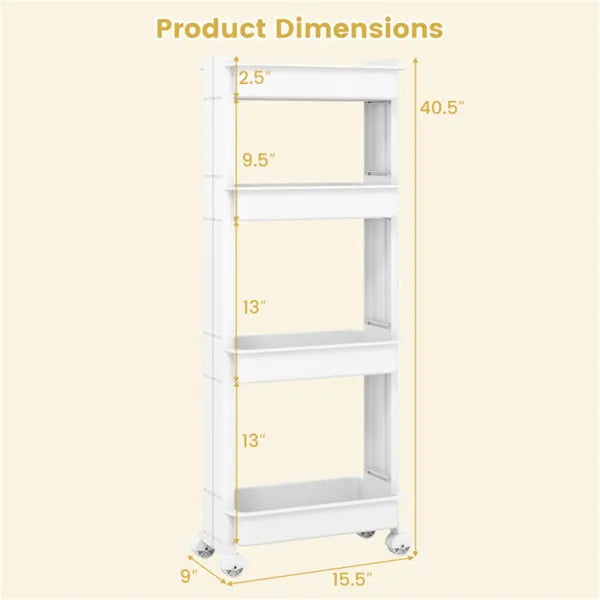 4-Tier DIY Rolling Storage Cart, 15.5 X 9 X 40.5 With Detachable Ventilated Trays For Kitchen & Bathroom - view 4