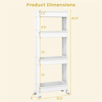 4-Tier DIY Rolling Storage Cart, 15.5 X 9 X 40.5 With Detachable Ventilated Trays For Kitchen & Bathroom - view 4