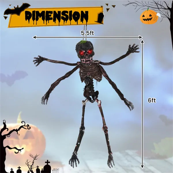 6ft Sound-Activated Halloween Skeleton - Flashing Red Eyes, Spooky Sounds, 4 Poseable Arms + Extra Skull, Hanging Rope - view 3