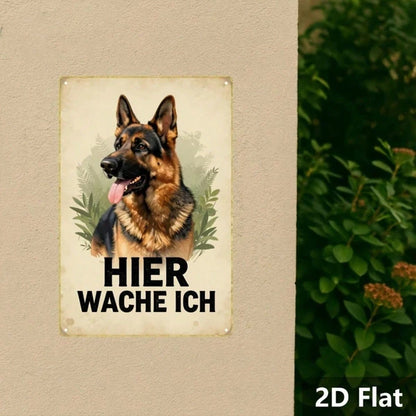 Vintage German Shepherd Metal Sign HIER WACHE ICH Retro Dog Wall Art Classic Animal Illustration 2D Flat Home Decor 1pc - view 2