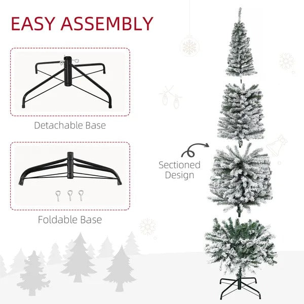 7.5ft Flocked Christmas Tree, Pencil Christmas Tree With Realistic Branch Tips, Folding Metal Stand, Green - view 5