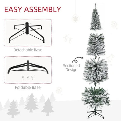 7.5ft Flocked Christmas Tree, Pencil Christmas Tree With Realistic Branch Tips, Folding Metal Stand, Green - view 5