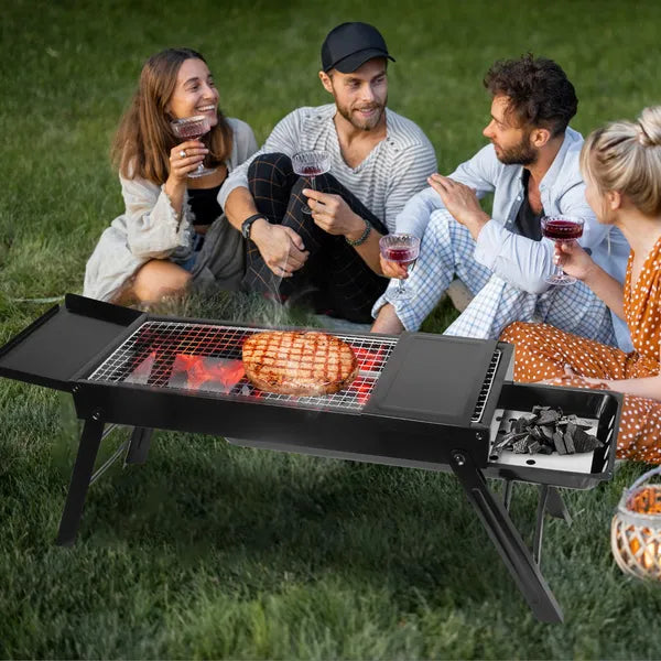 Folding Charcoal BBQ Grill Stainless Steel Grill With Shelf Net Easy Setup For Camping Picnic Outdoor Party Backyard - view 3