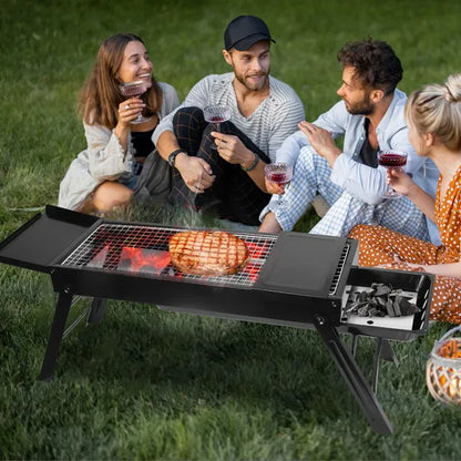Folding Charcoal BBQ Grill Stainless Steel Grill With Shelf Net Easy Setup For Camping Picnic Outdoor Party Backyard - view 3