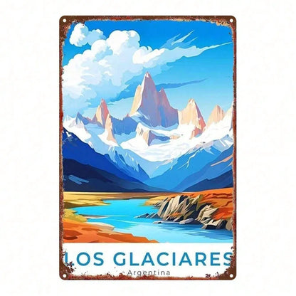 1pc Vintage Metal Sign Argentina Los Glaciares Snow Mountain Lake View - view 6
