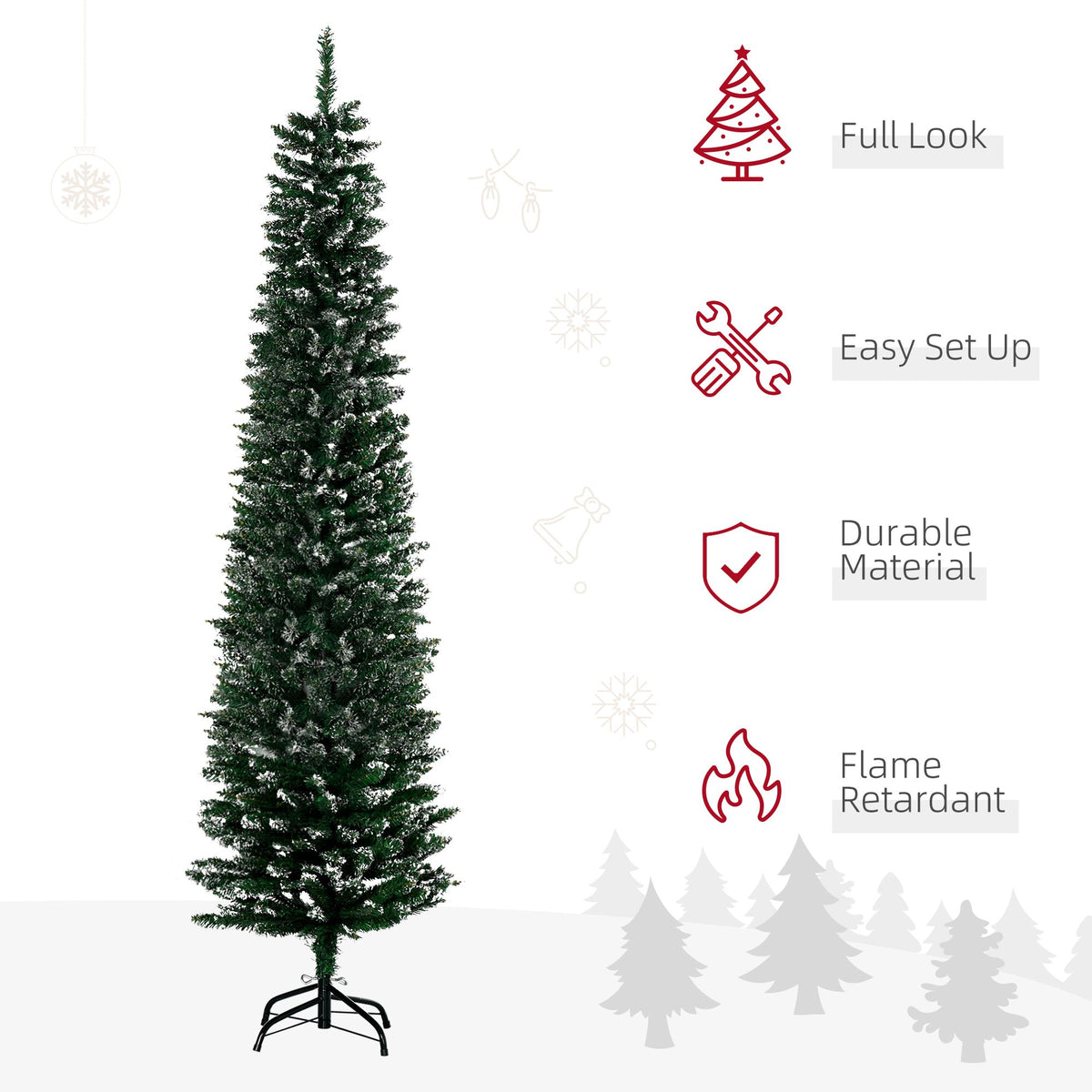 6FT Artificial Snow Dipped Christmas Tree Xmas Pencil Tree Holiday Home Indoor Decoration With Foldable Black Stand - view 2