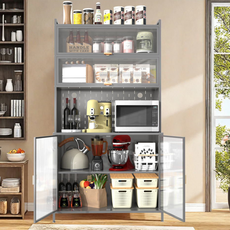 73'' Tall Kitchen Pantry Cabinet, 6 Level Flip Door With Pegboard Spacious - view 10