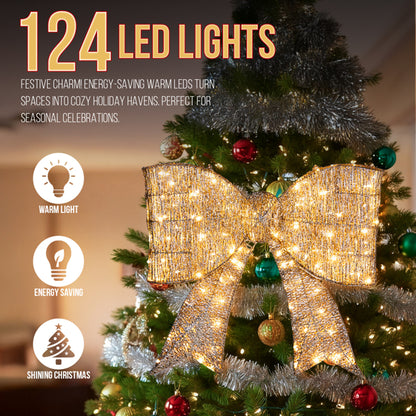 Pre-lit Outdoor Giant Bowknot Christmas Decoration, Lighted Metal Frame With 124 Warm White LED Lights - view 6