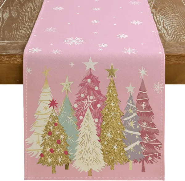 Christmas Table Runner 13x72 Inch, Xmas Trees Snowflakes Holiday Decorative Farmhouse Table Decoration For Kitchen - view 2