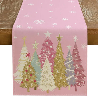 Christmas Table Runner 13x72 Inch, Xmas Trees Snowflakes Holiday Decorative Farmhouse Table Decoration For Kitchen - view 2