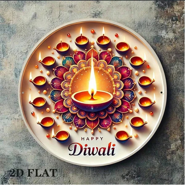 1pc 8x8in 2D Flat Round Sign Vintage, "New Year Diwali" Decorative Plaque - view 4