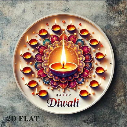 1pc 8x8in 2D Flat Round Sign Vintage, "New Year Diwali" Decorative Plaque - view 4