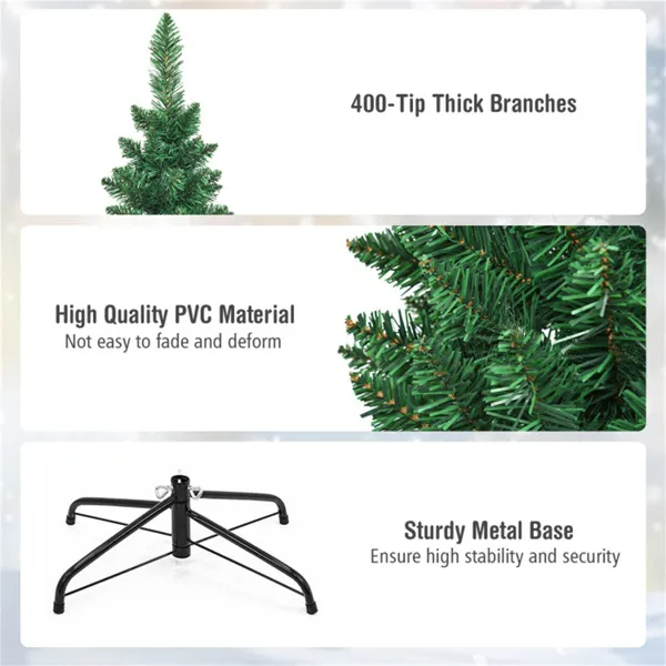 6ft Slim Pencil Christmas Tree - Space-Saving Design For Small Corners, 400 Realistic PVC Branches With Flocked Finish - view 4