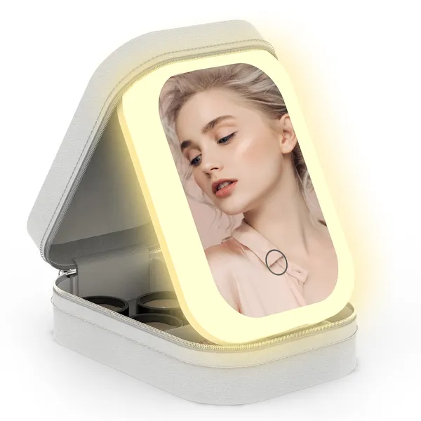 Portable Travel Makeup Bag With LED Mirror Rechargeable Beauty Mirror With 3 Color - view 5