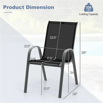 Black 2 Pack Stackable Patio Dining Chairs, Ergonomic Steel Frame Breathable Fabric Outdoor Chairs 330 LBS Capacity - view 5