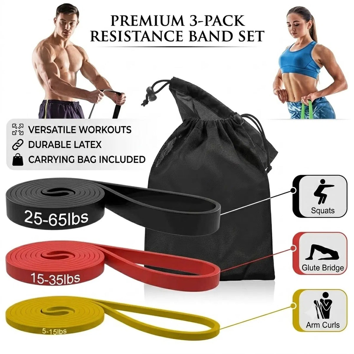 Set of 3 Heavy Duty Resistance Band Loop Exercise Yoga Workout Power Gym Fitness - view 5