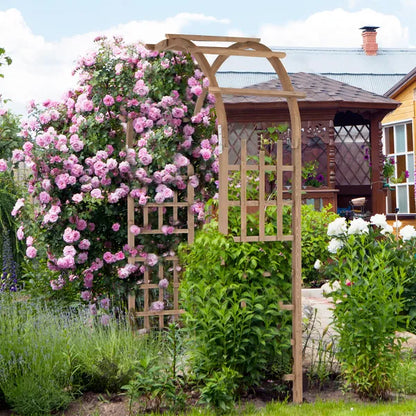 7FT Wooden Garden Arbor, Wedding Arch Backdrop Stand For Ceremony Party - view 9