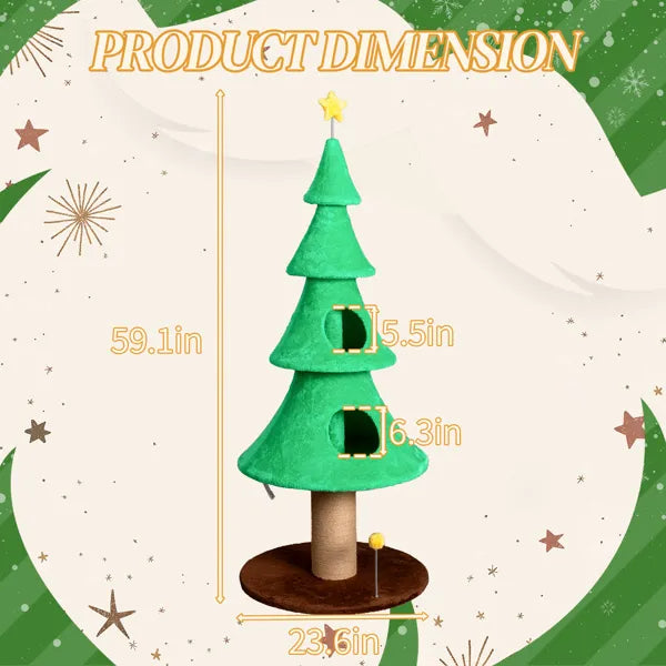 59in Large Tall Christmas Tree Cat Tower With 2 Cat Condos & Scratching Post - view 5
