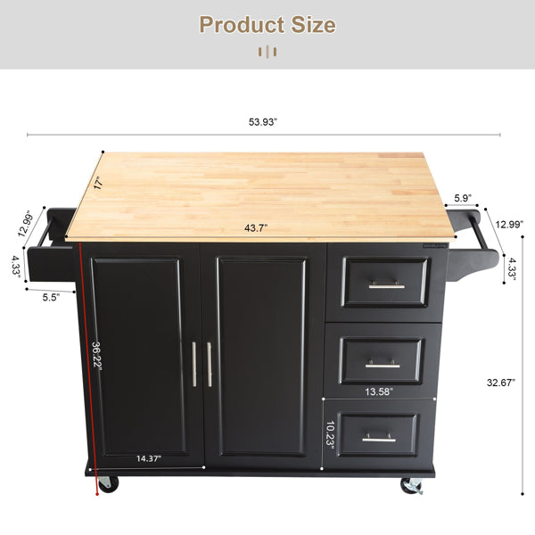 Kitchen Island & Kitchen Cart, Mobile Kitchen Island, Rubber Wood Top - view 2
